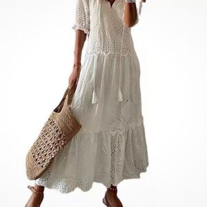 New Boho Women’s lace Maxi dress white